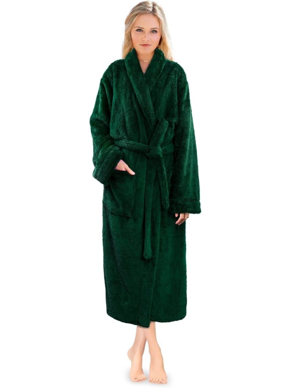 〽️Women's Bathrobe Emerald Green Fleece Soft Warm Fluffy Sherpa Shaggy Robes